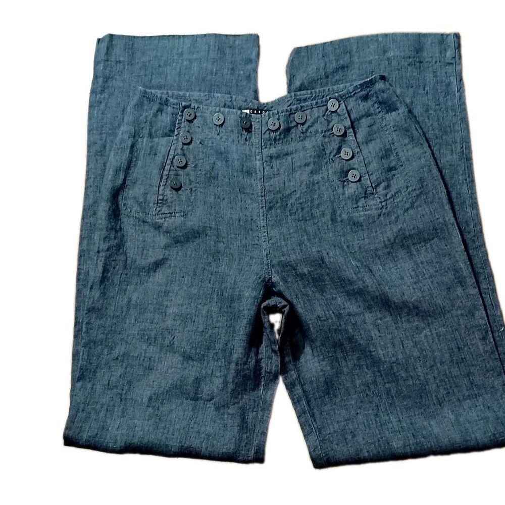Carole Little Vintage Blue %100 Linen Salor Straight Leg Pants Size 4